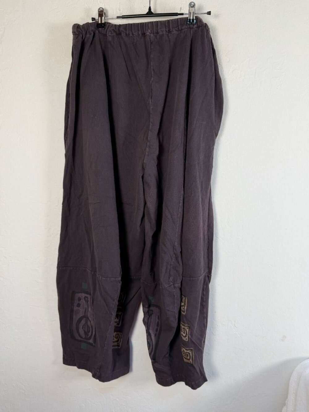 Blue Fish Vintage 1980s Wide Leg Pants Purple Stamped Print Elastic Waist Size 1 - Picture 2 of 16